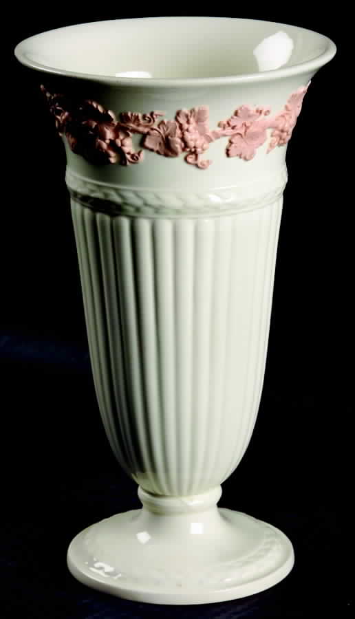 Pink On Cream Color (Plain edge) 8" Vase by Wedgwood-1