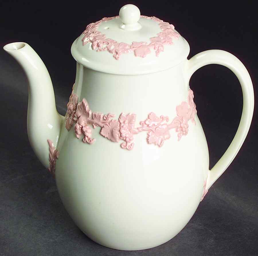 Pink On Cream Color (Plain edge) Coffee Pot & Lid by Wedgwood-1