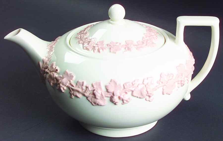 Pink On Cream Color (Plain edge) Teapot & Lid by Wedgwood-1