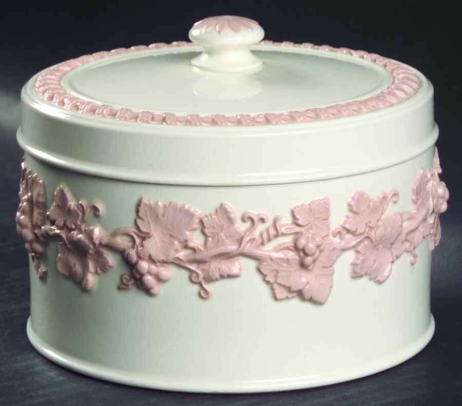 Pink On Cream Color (Plain edge) Bon Bon & Lid by Wedgwood-1