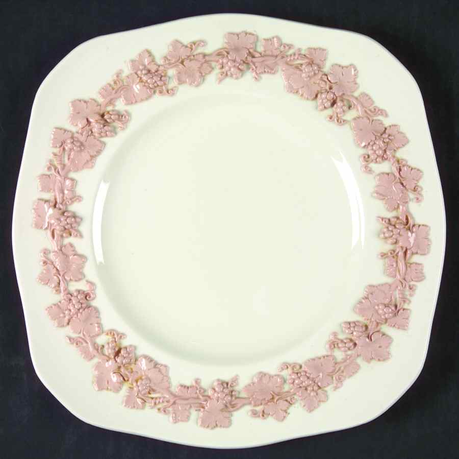 Pink On Cream Color (Plain edge) Square Luncheon Plate by Wedgwood-1