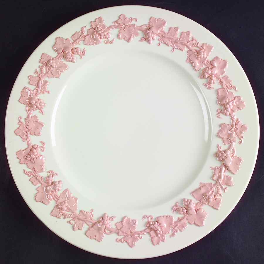 Pink On Cream Color (Plain edge) Dinner Plate by Wedgwood-1