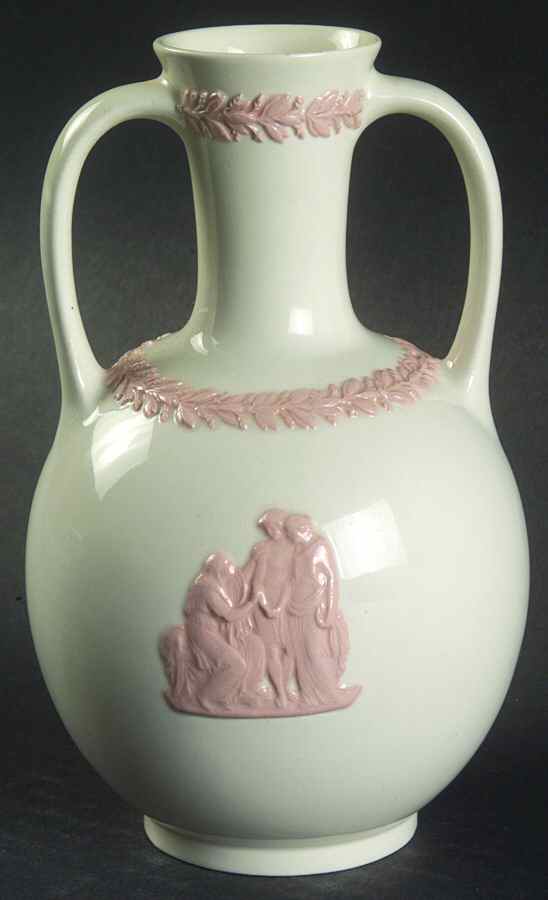Pink On Cream Color (Plain edge) 6" Handled Vase by Wedgwood-1