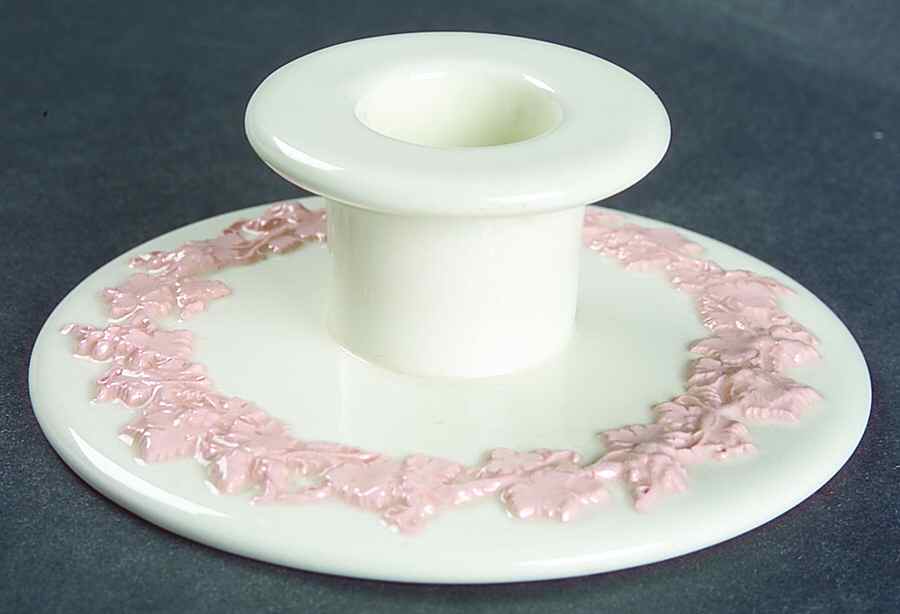 Pink On Cream Color (Plain edge) 1" Small Candlestick by Wedgwood-1