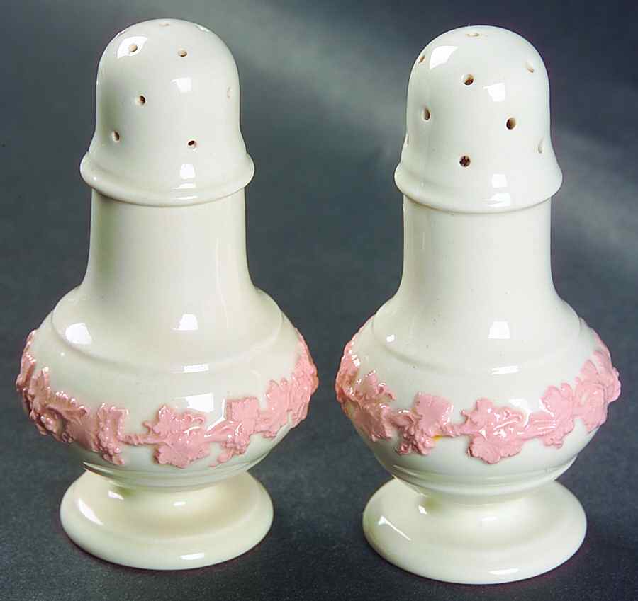 Pink On Cream Color (Plain edge) Salt & Pepper Set by Wedgwood-1