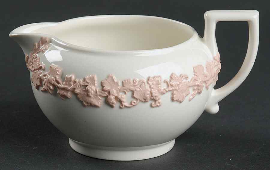 Pink On Cream Color (Plain edge) Creamer by Wedgwood-1