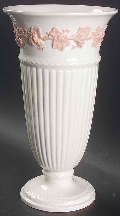 Pink On Cream Color (Plain edge) 11" Vase by Wedgwood-1