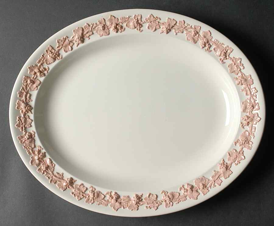 Pink On Cream Color (Plain edge) 14" Oval Serving Platter by Wedgwood-1