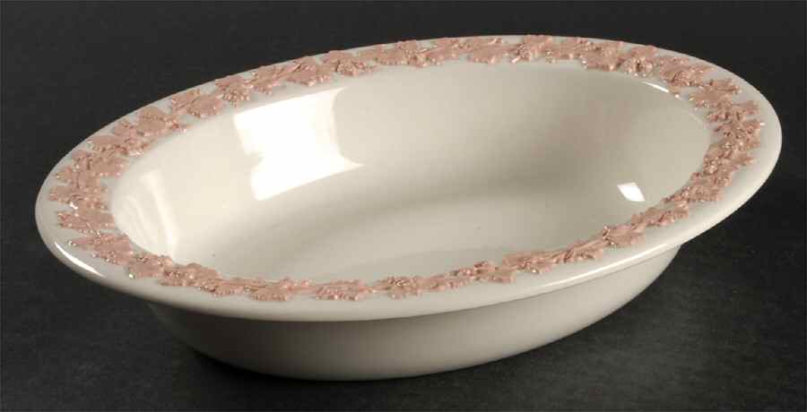 Pink On Cream Color (Plain edge) 10" Oval Vegetable Bowl by Wedgwood-1