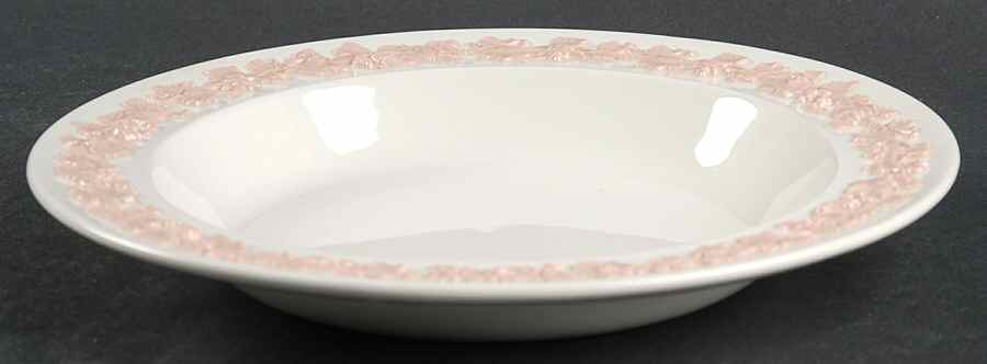 Pink On Cream Color (Plain edge) Rim Soup Bowl by Wedgwood-1