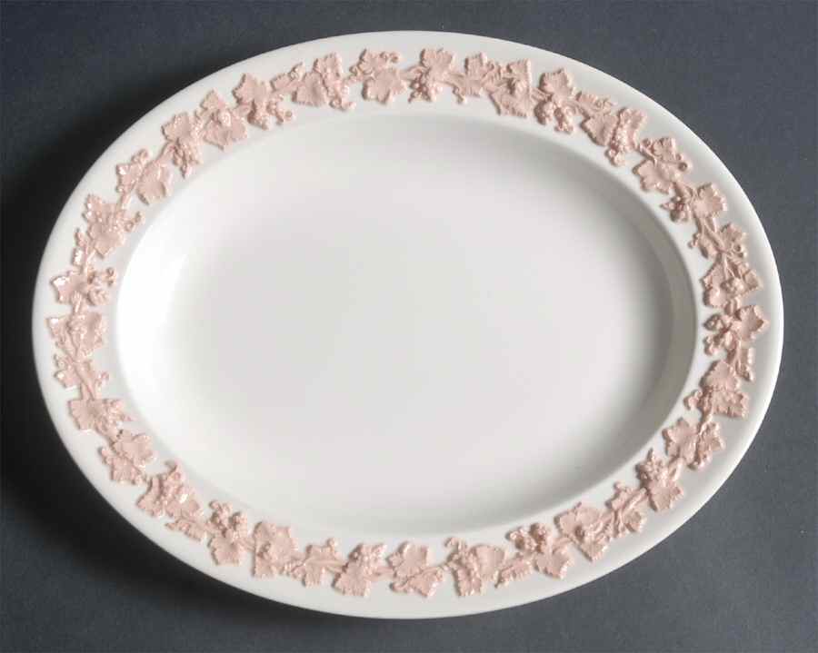 Pink On Cream Color (Plain edge) 10" Oval Serving Platter by Wedgwood-1