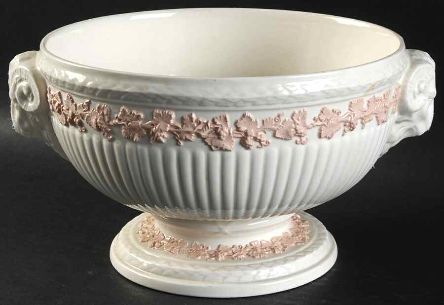 Pink On Cream Color (Plain edge) Large Fruit Bowl by Wedgwood-1