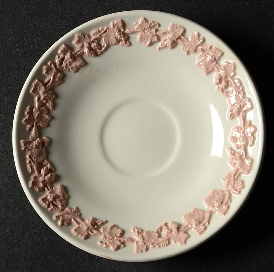 Pink On Cream Color (Plain edge) Saucer for Demitasse Cup by Wedgwood-1