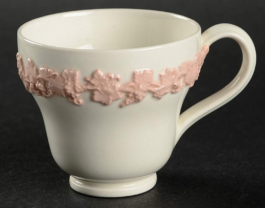 Pink On Cream Color (Plain edge) Footed Demitasse Cup by Wedgwood-1