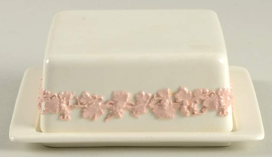 Pink On Cream Color (Plain edge) Butter Box & Lid by Wedgwood-1