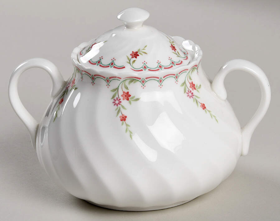 Pink Garland Sugar Bowl & Lid by Wedgwood-1