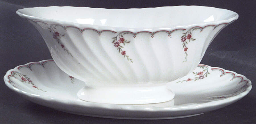Pink Garland Gravy Boat & Underplate by Wedgwood-1