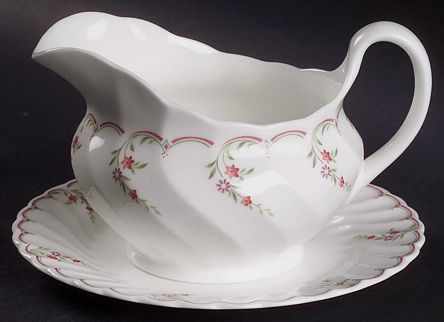 Pink Garland Round Gravy Boat & Bread and Butter Stand by Wedgwood-1
