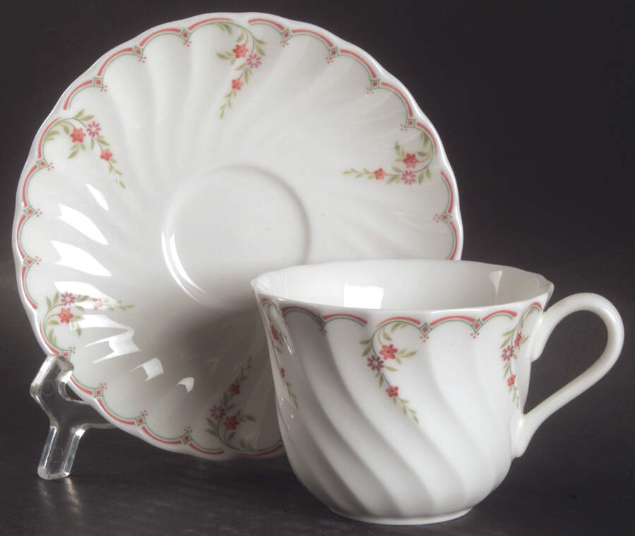 Pink Garland Flat Cup & Saucer Set by Wedgwood-1