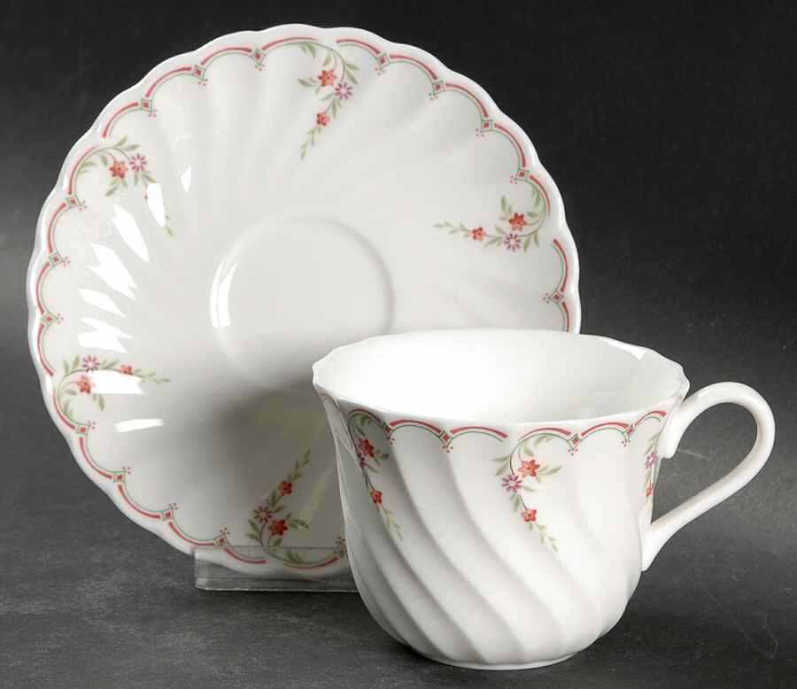 Pink Garland Flat Cup & Saucer Set by Wedgwood-1