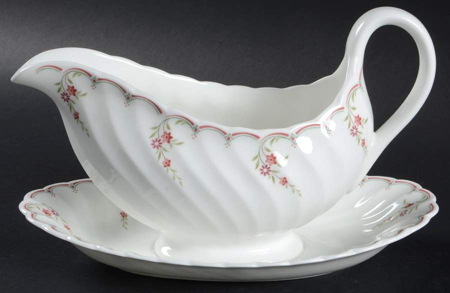 Pink Garland Gravy Boat & Underplate by Wedgwood-1