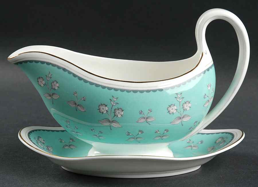 Pimpernel Blue Green Gravy Boat with Attached Underplate by Wedgwood-1