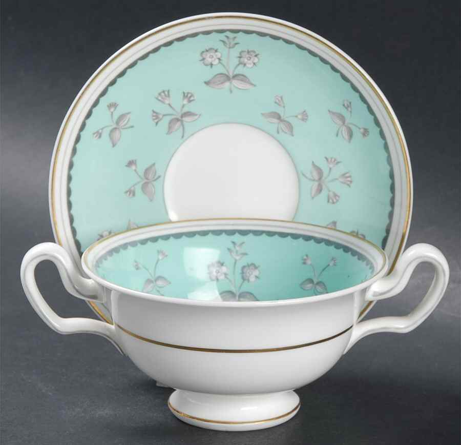 Pimpernel Blue Green Footed Cream Soup Bowl & Saucer Set by Wedgwood-1