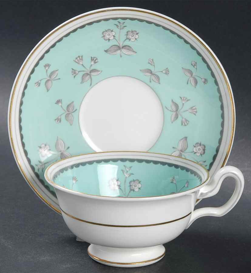 Pimpernel Blue Green Peony Shape Footed Cup & Saucer Set by Wedgwood-1