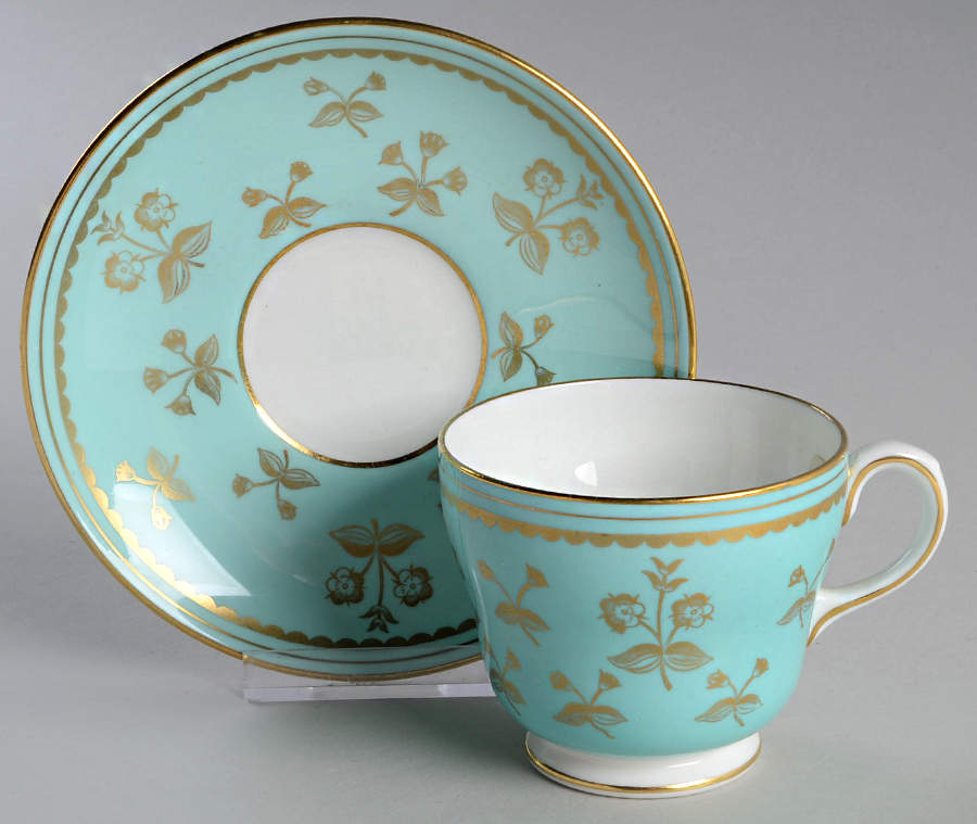 Pimpernel Robin Egg Blue (Gold Flowers) Footed Cup & Saucer Set by Wedgwood-1