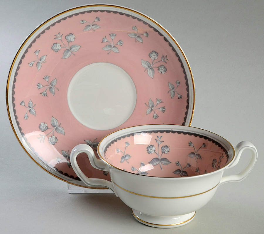 Pimpernel Pink Footed Cream Soup Bowl & Saucer Set by Wedgwood-1