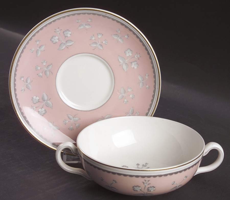 Pimpernel Pink Flat Cream Soup Bowl & Saucer Set by Wedgwood-1
