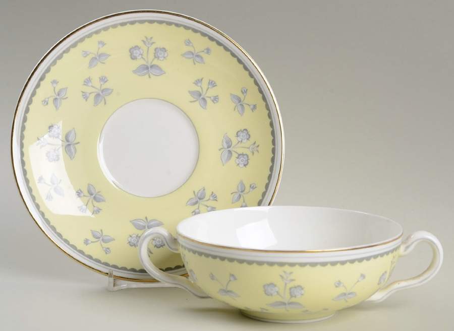 Pimpernel Yellow (Gold Trim) Flat Cream Soup Bowl & Saucer Set by Wedgwood-1