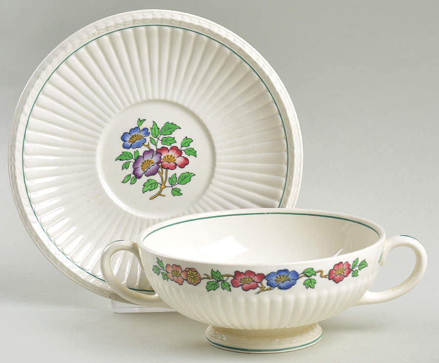 Plymouth Footed Cream Soup Bowl & Saucer Set by Wedgwood-1