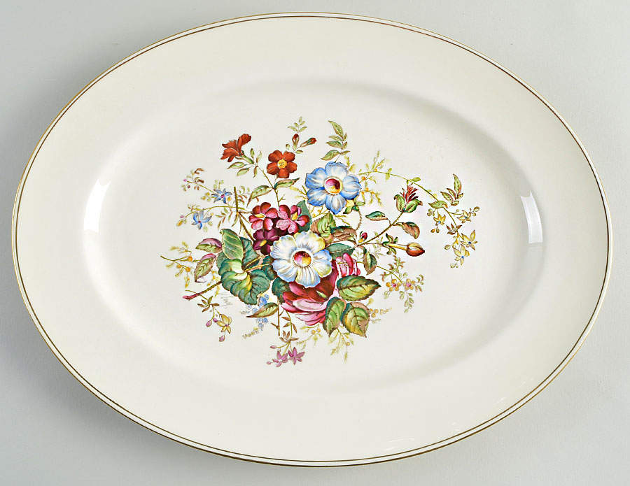 Posy Sprays White Rim 15" Oval Serving Platter by Wedgwood-1