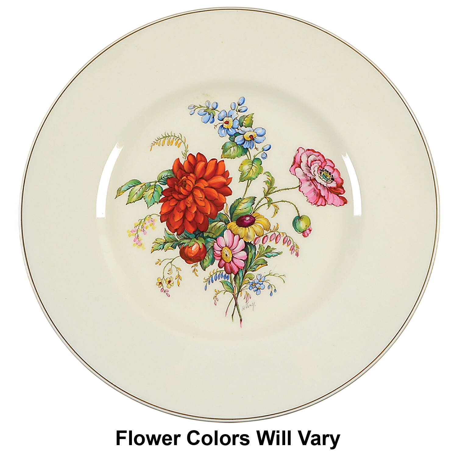 Posy Sprays White Rim Dinner Plate by Wedgwood-1