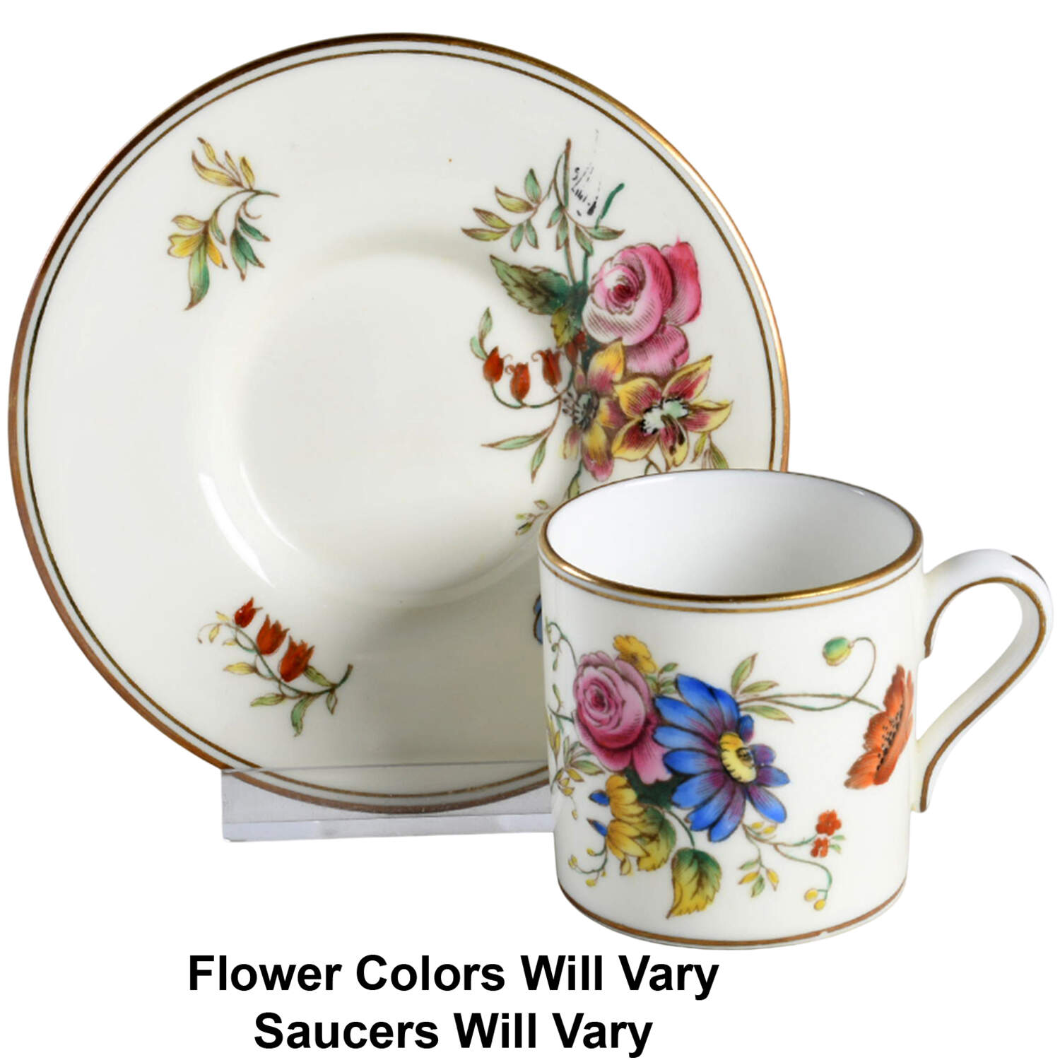 Posy Sprays White Rim Bond Shape Demitasse Cup and Saucer Set by Wedgwood-1