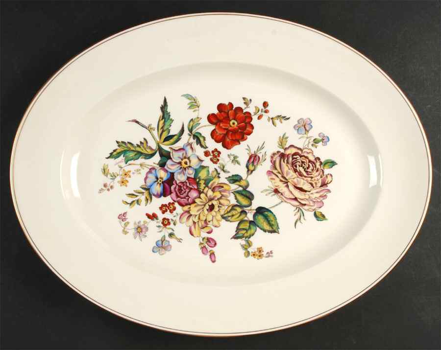 Posy Sprays White Rim 17" Oval Serving Platter by Wedgwood-1