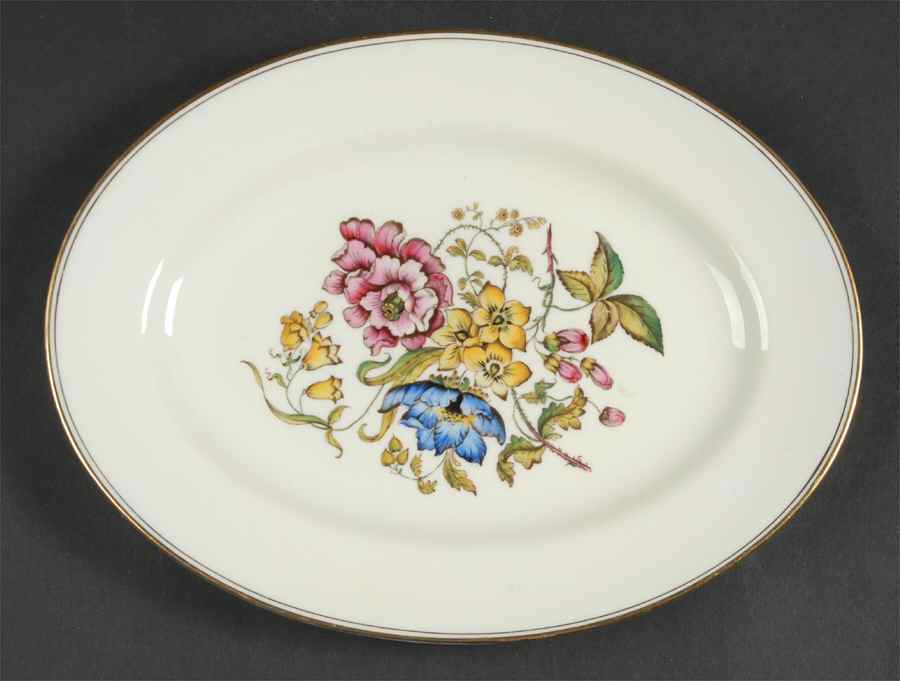 Posy Sprays White Rim 11" Oval Serving Platter by Wedgwood-1