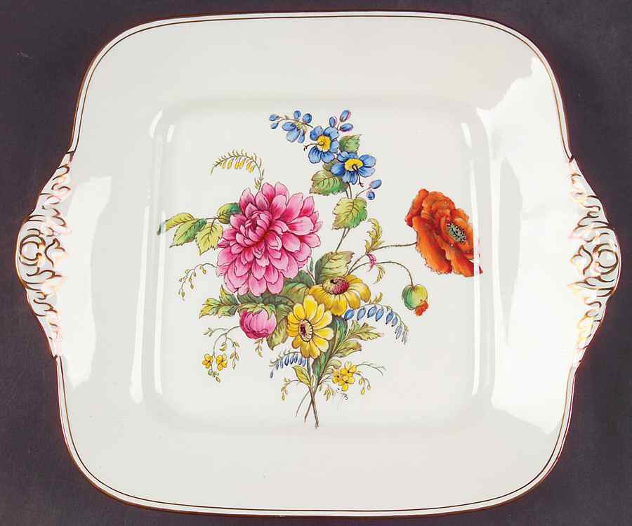 Posy Sprays White Rim Square Handled Cake Plate by Wedgwood-1