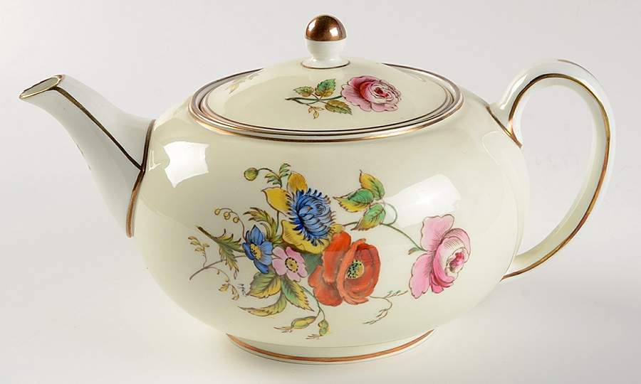 Posy Sprays White Rim Teapot & Lid by Wedgwood-1