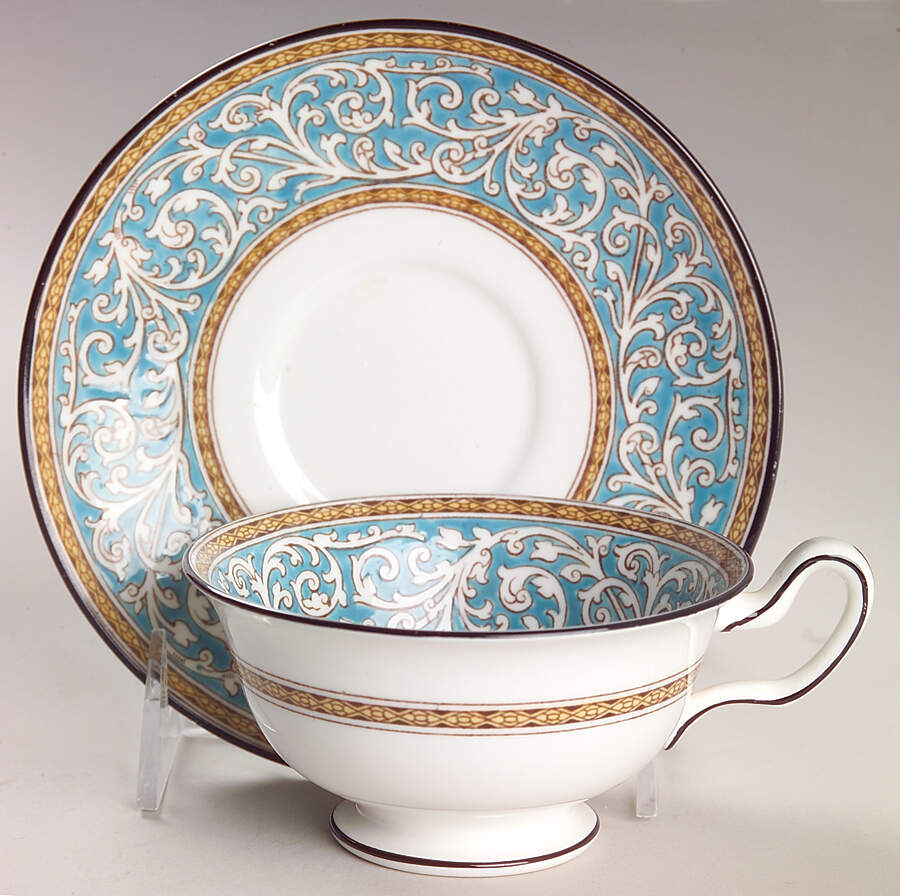Praze Turquoise Peony Shape Footed Cup & Saucer Set by Wedgwood-1
