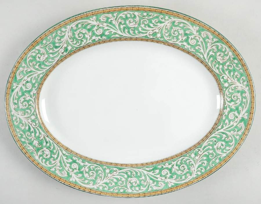 Praze Green (No Floral Center) 13" Oval Serving Platter by Wedgwood-1