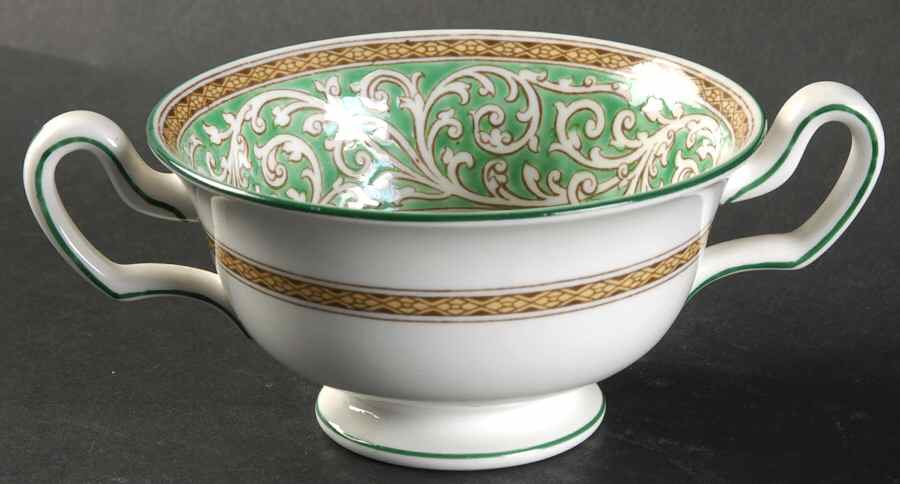 Praze Green (No Floral Center) Footed Cream Soup Bowl by Wedgwood-1