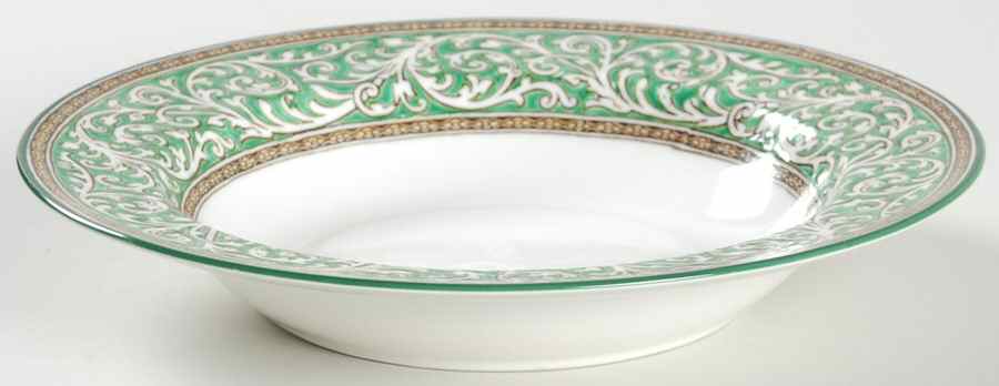 Praze Green (No Floral Center) Rim Soup Bowl by Wedgwood-1