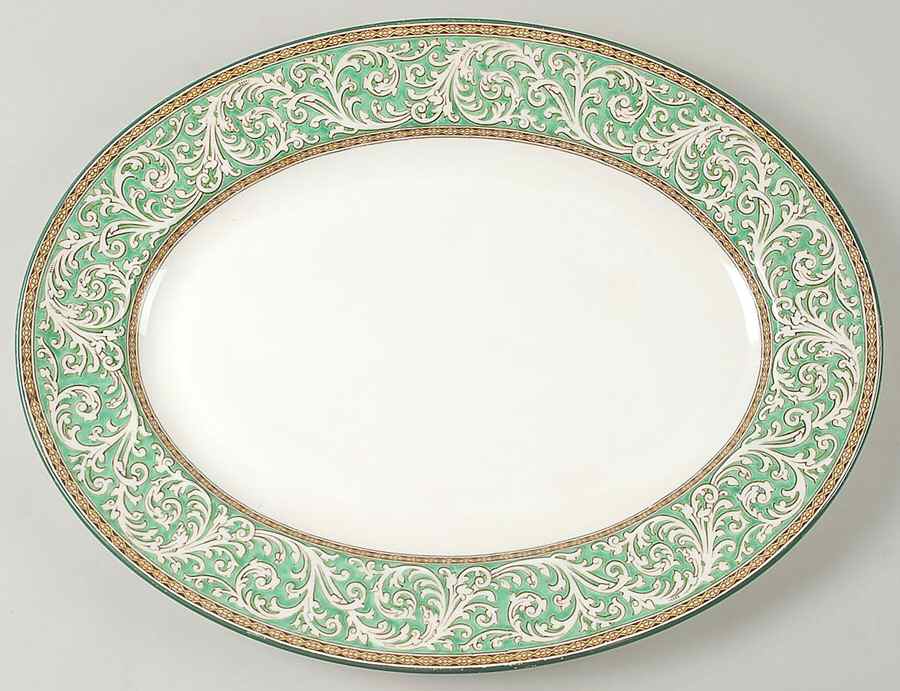Praze Green (No Floral Center) 17" Oval Serving Platter by Wedgwood-1