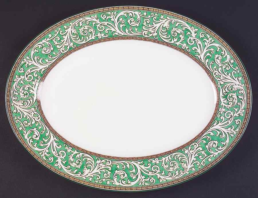 Praze Green (No Floral Center) 15" Oval Serving Platter by Wedgwood-1