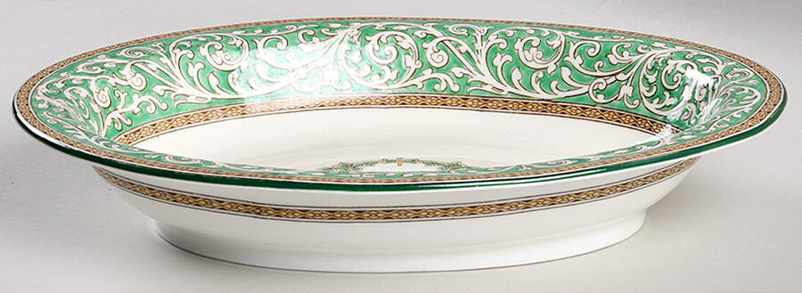 Praze Green (Floral Center) 9" Oval Vegetable Bowl by Wedgwood-1