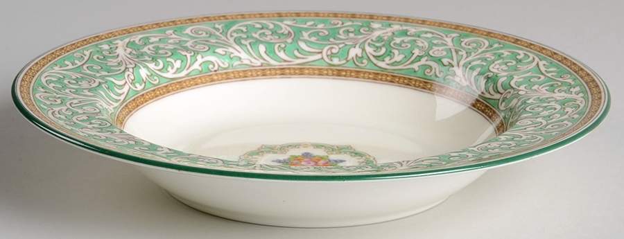 Praze Green (Floral Center) Rim Soup Bowl by Wedgwood-1