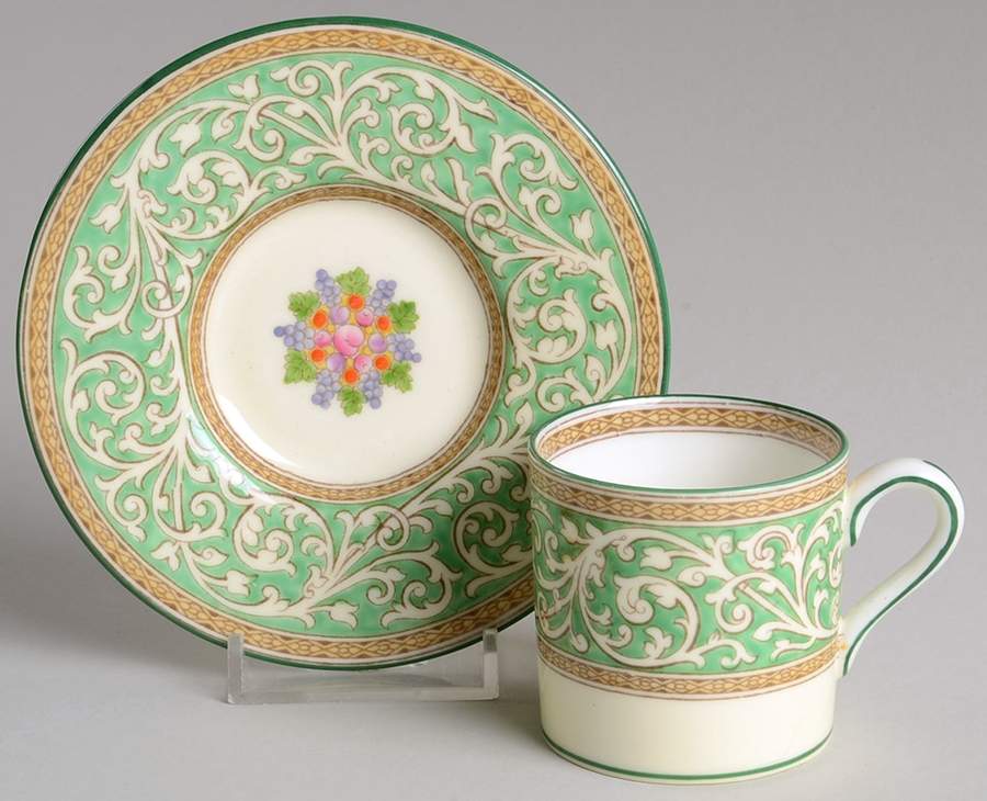 Praze Green (Floral Center) Bond Shape Demitasse Cup and Saucer Set by Wedgwood-1