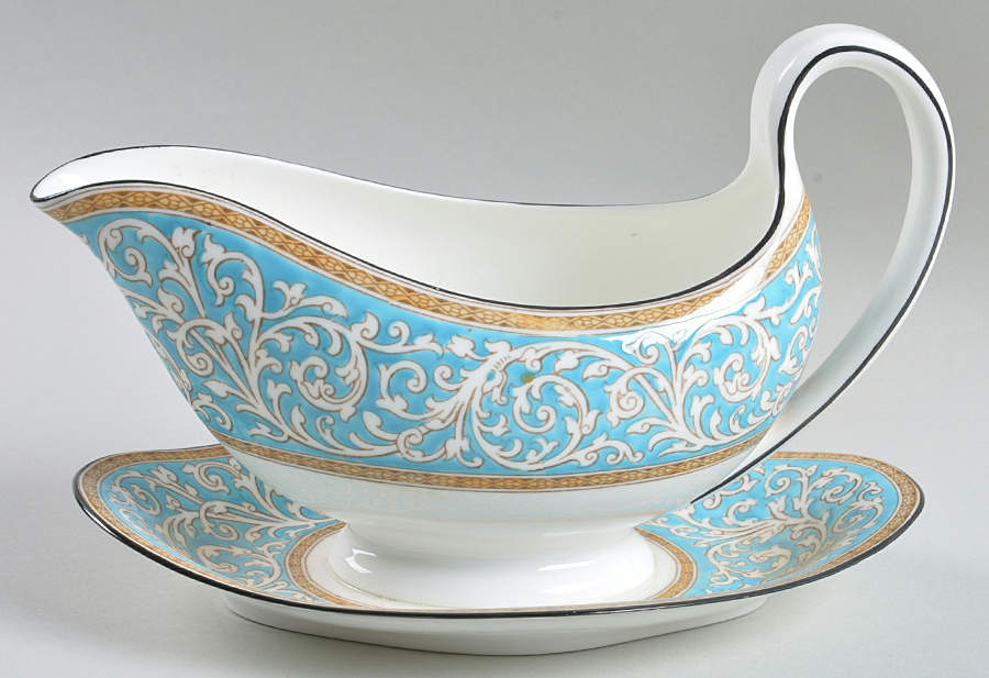 Praze Turquoise Gravy Boat with Attached Underplate by Wedgwood-1